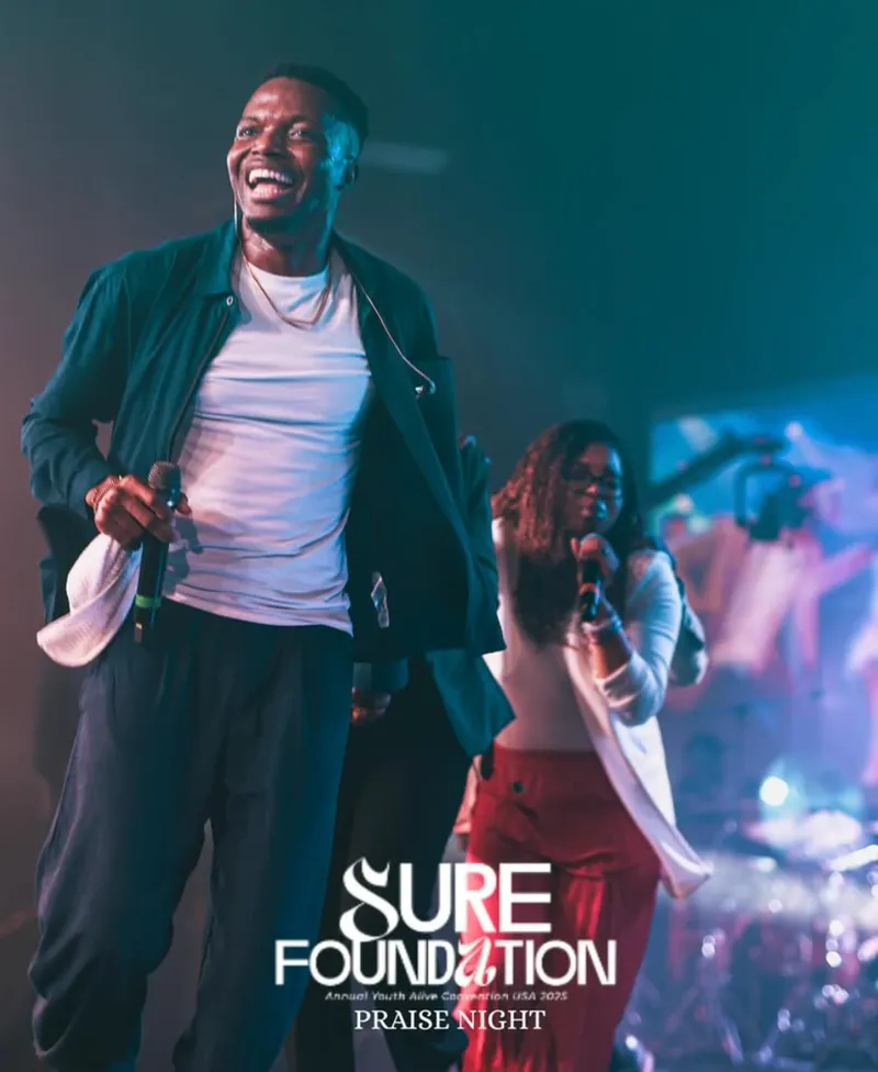 Singer laughing during praise night