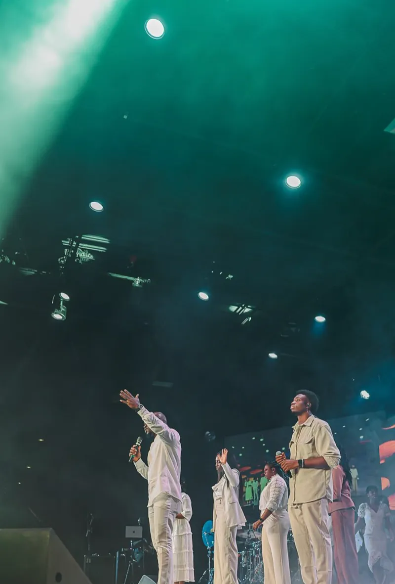 Worship team in white outfits